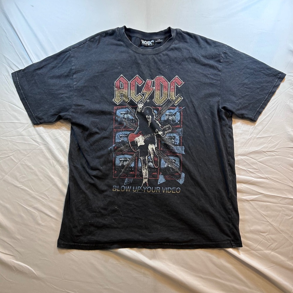 AC/DC Blow Up Your Video Graphic T-Shirt Mens Large Black Angus Young Rock Tee